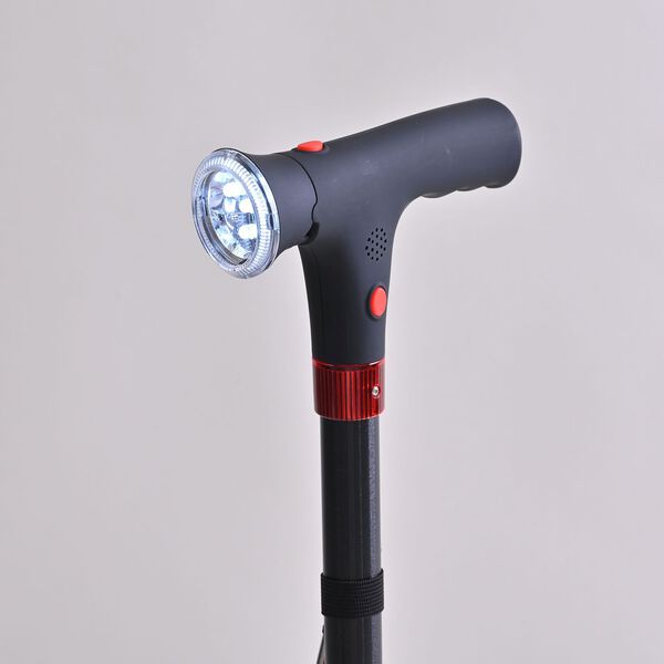 Klappbarer Smart-Walking-Stick mit drehbarem LED-Frontlicht und SOS-Alarm, Schwarz image number 1