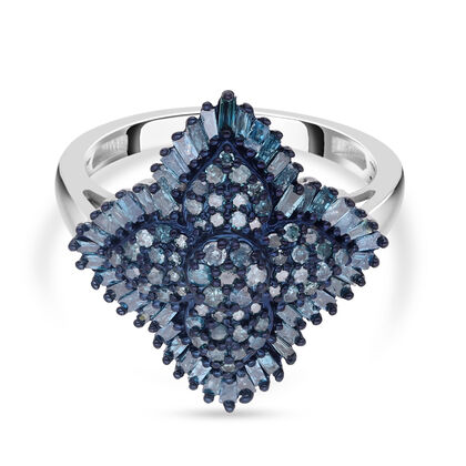 Blauer Diamant Ring, 925 Silber platiniert (Gr&ouml;&szlig;e 21.00) ca. 1.00 ct