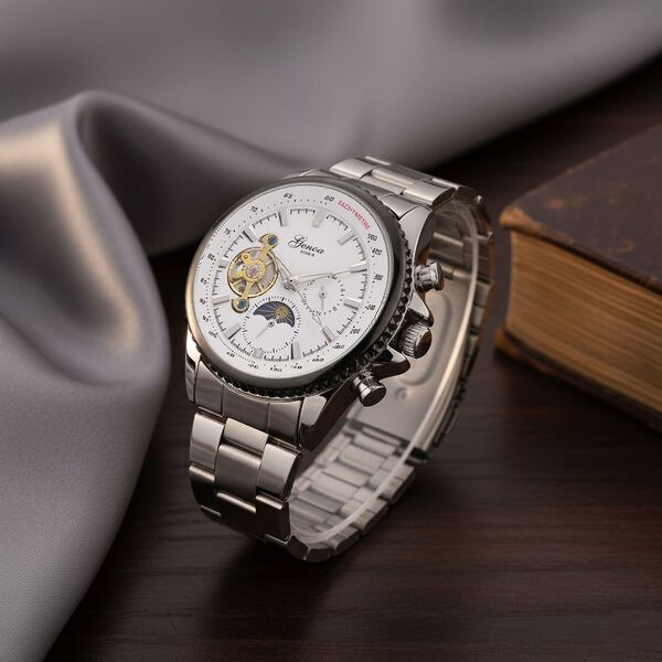 GENOA TIME V2 Armbanduhr, Automatikwerk Multifunction, 3ATM, 4,2cm Geh&auml;use, Silber image number 1