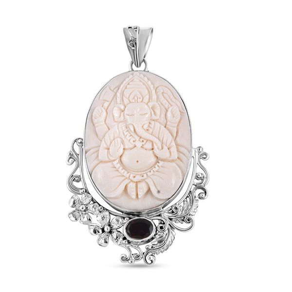 Royal Bali - roter Granat und Ox-bone Anh&auml;nger, 925 Silber Schwarz oxidiert ca. 0,97 ct