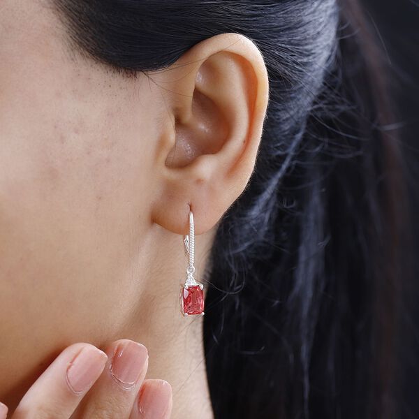 Lachs-Quarz Triplette, Wei&szlig;er Zirkon Ohrringe 925 Silber ca. 3.42 ct image number 2