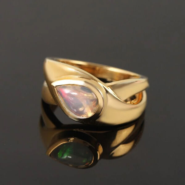 Natürlicher Äthiopischer Opal Solitär Ring 925 Silber 585 Vergoldet image number 2