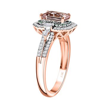 LUXORO zertifiziert und gepr&uuml;ft AAA Rosa Morganit, Paraiba Turmalin und Diamant Ring in 585 Ros&eacute;gold - 1,87 ct.