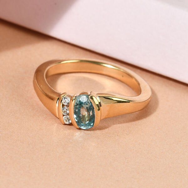 Kambodschanischer, blauer Zirkon-Ring, 925 Silber vergoldet  ca. 0,84 ct image number 2