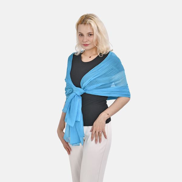 LA MAREY - 100% Maulbeeren-Seidenschal, Chiffon, 60x170 cm, Blau-Türkis image number 7