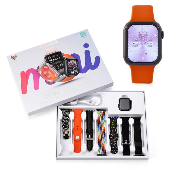 Smartwatch HW mini 2 1,75 Zoll Schwarz, Set mit 7 Wechselarmbändern inklusive kristallbesetztem Armband, IP67, Bluetooth 5.2, kabelloses Laden, Orange image number 0