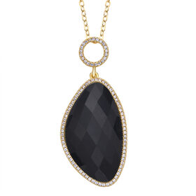 Schwarz gefärbter Achat, Weißer Zirkonia Anhänger mit Kette, ca. 18.00 ct