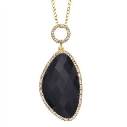 Schwarz gef&auml;rbter Achat, Wei&szlig;er Zirkonia Anh&auml;nger mit Kette, ca. 18.00 ct