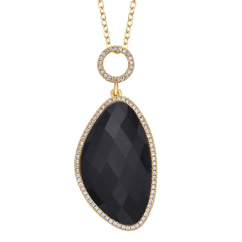 Schwarz gefärbter Achat, Weißer Zirkonia Anhänger mit Kette, ca. 18.00 ct image number 0