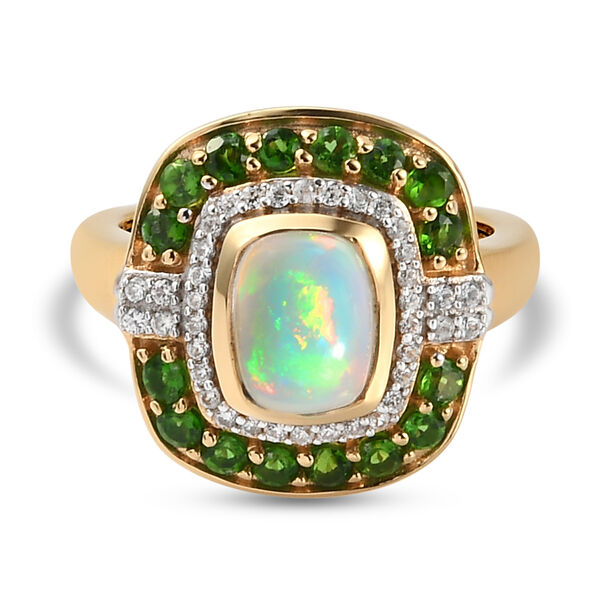 Nat&uuml;rlicher &Auml;thiopischer Opal und Nat&uuml;rlicher Chromdiopsid Ring 925 Silber vergoldet  ca. 2,08 ct