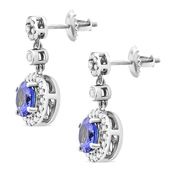 AAAA Tansanit, Wei&szlig;er Diamant Ohrringe 950 Platin ca. 2,25 ct. image number 3