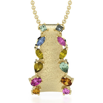 CLARTE Technicolor - AA Mehrfarbiger Saphir Anh&auml;nger mit Kette, ca. 50 cm 925 Silber Gelbes Gold ca. 1,77 ct.