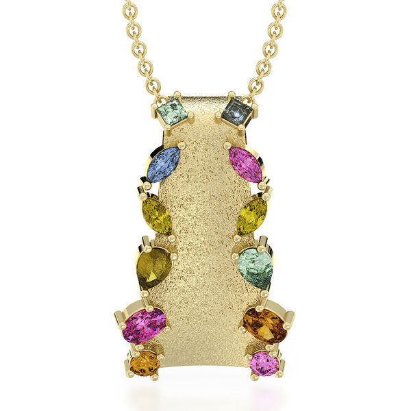 CLARTE Technicolor - AA Mehrfarbiger Saphir Anh&auml;nger mit Kette, ca. 50 cm 925 Silber Gelbes Gold ca. 1,77 ct.