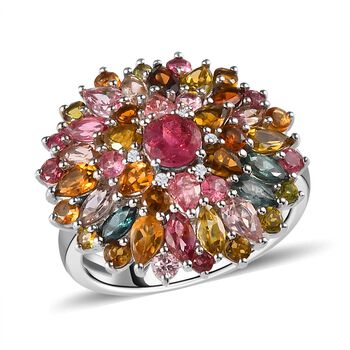 Nat&uuml;rlicher mehrfarbiger Turmalin Ring, 925 Silber platiniert, ca. 6.26 ct