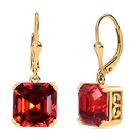 J Francis gefertigt mit SWAROVSKI ASSCHER SCHLIFF Scarlet Kristall Ohrringe 925 Silber 750 Gelbgold Vermeil
