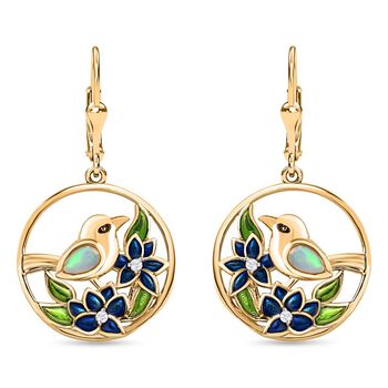 AA Nat&uuml;rlicher, &auml;thiopischer Welo Opal, Wei&szlig;er Zirkon Ohrringe 925 Silber Gelbgold Vermeil ca. 0,36 ct.