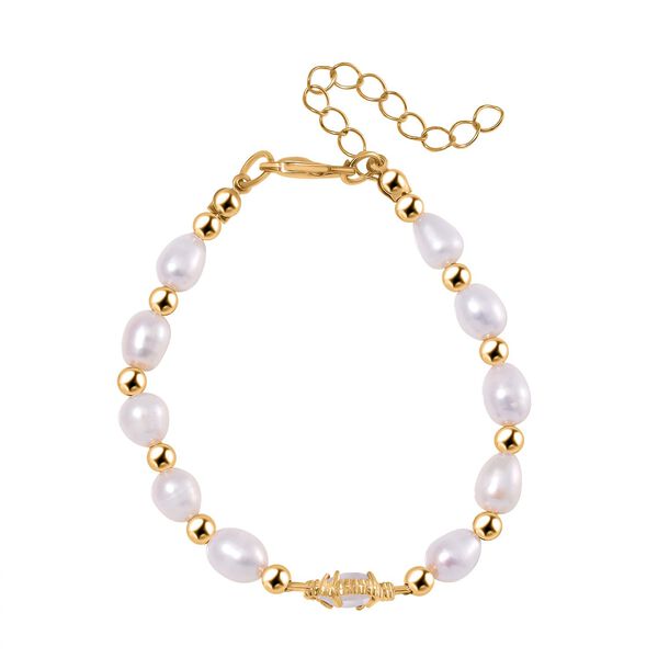 Glas, Wei&szlig;e S&uuml;&szlig;wasser Perle Armband BR-Stretch Standard gelb vergoldet image number 4