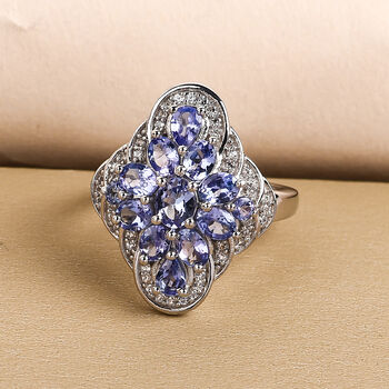 Wundersch&ouml;ner Tansanit und wei&szlig;er Zirkon-Ring, 925 Silber platiniert  ca. 2,30 ct