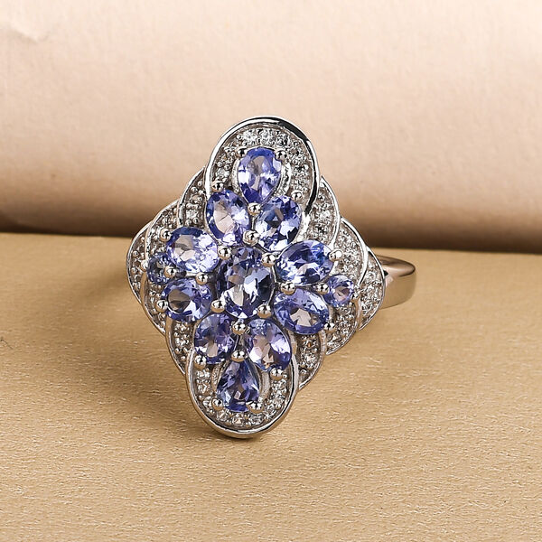 Wunderschöner Tansanit und weißer Zirkon-Ring, 925 Silber platiniert  ca. 2,30 ct image number 2
