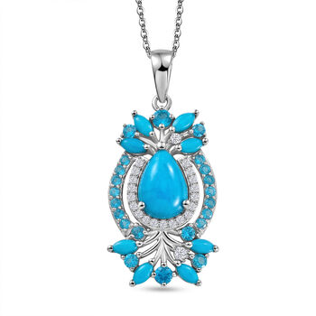 D'Joy Sleeping Beauty T&uuml;rkis, Neon Apatit und Wei&szlig;er Zirkon ca. 50 cm 925 Silber Rhodiniert ca. 3.12 ct