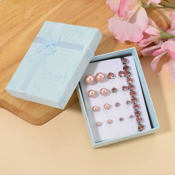 Rosa  Muschelkernperle (4-10 mm), Rosa Kristall Schmuckset 316L Edelstahl, Nickelfreies Messing