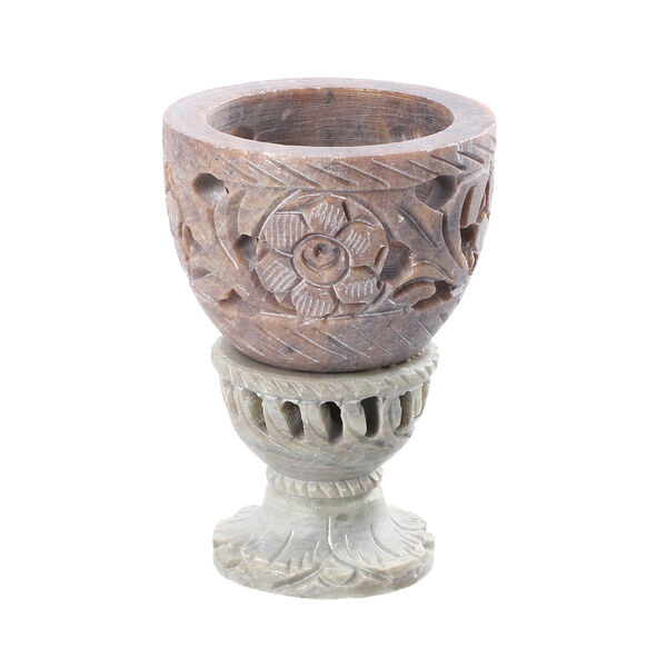 NAKKASHI handgeschnitzter Speckstein Eierbecher, Blumenmuster, 2 teilig image number 4