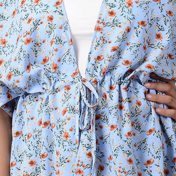 Kimono mit Gürtel, Blumenmuster, Blau, Einheitsgröße  image number 4