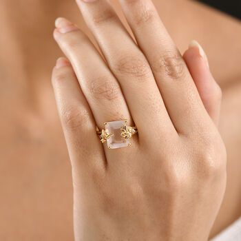 GP Trionfo Kollektion - Rosenquarz, Wei&szlig;er Zirkon Ring 925 Silber 750 Gelbgold Vermeil (Gr&ouml;&szlig;e 21.00) ca. 5.86 ct