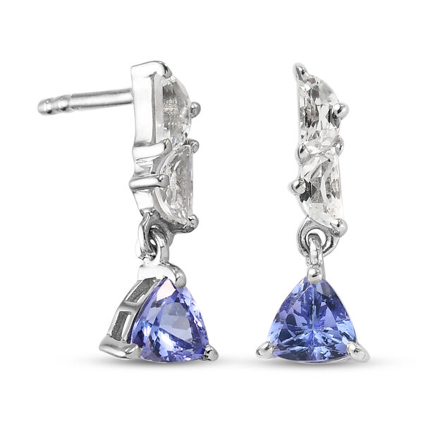 Tansanit und Wei&szlig;er Topas Ohrh&auml;nger 925 Silber platiniert ca. 1,16 ct&nbsp; image number 4