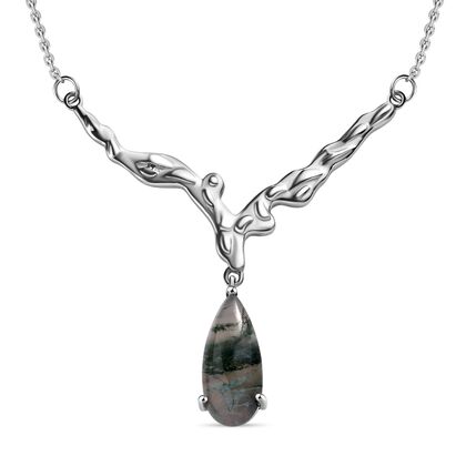 Moosachat Halskette ca. 45 cm 316L Edelstahl ca. 5.67 ct