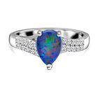 Boulder Opal Triplette und weißer Zirkon-Ring, 925 Silber rhodiniert (Größe 20.00) ca. 1.47 ct