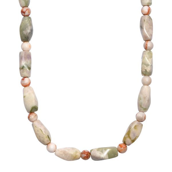 Rosa Web Jaspis Halskette ca. 50 cm Nickelfreies Messing platiniert ca. 200.00 ct