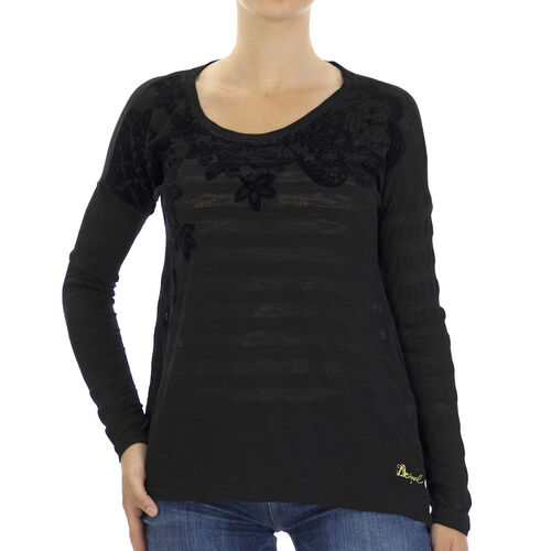 DESIGUAL, Strick-T-Shirt mit langen Ärmeln und Stickerei auf dem Oberteil, Schwarz, Größe 38 image number 0