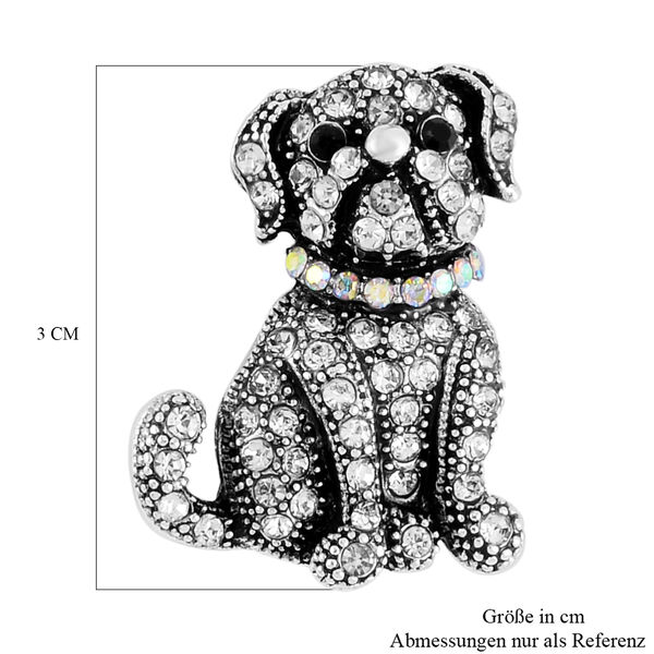 Mehrfarbiger Kristall Hund Brosche, Antik-silber-Plattierung image number 5