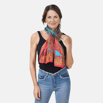 Bedruckter Satin-Seidenschal, 48x160cm, Rot