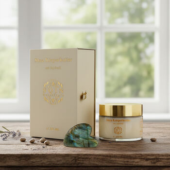 SQIN botanicals Shea K&ouml;rperbutter mit Jojoba&ouml;l inkl. Labradorit Gua Sha, 225ml