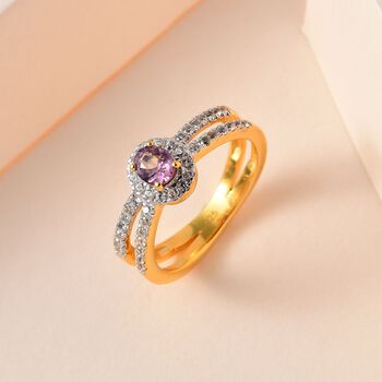 AA Nat&uuml;rlicher Tansanischer Lavendel-Spinell, Wei&szlig;er Zirkon Ringe 925 Silber vergoldet (Gr&ouml;&szlig;e 21.00) ca. 0.93 ct