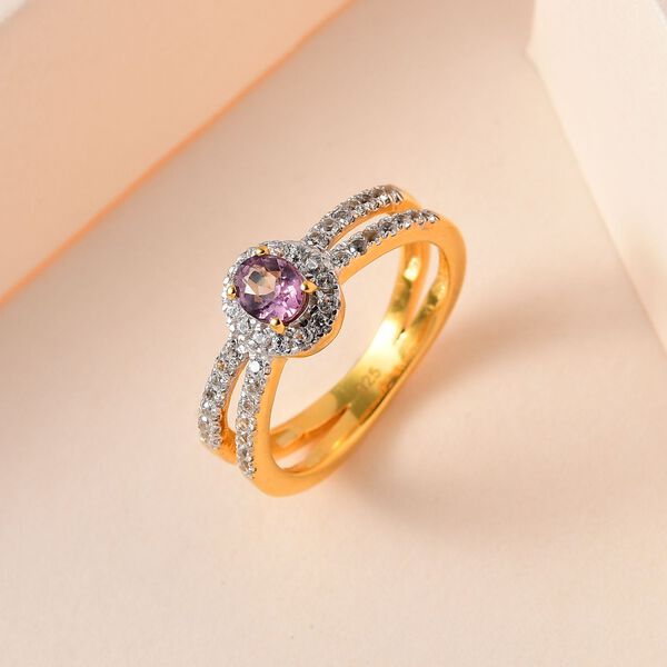 AA Nat&uuml;rlicher Tansanischer Lavendel-Spinell, Wei&szlig;er Zirkon Ringe 925 Silber vergoldet (Gr&ouml;&szlig;e 21.00) ca. 0.93 ct image number 2