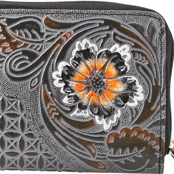Gepr&auml;gte Lederb&ouml;rse mit RFID Schutz, florales Muster, 20x3x11cm, grau image number 4