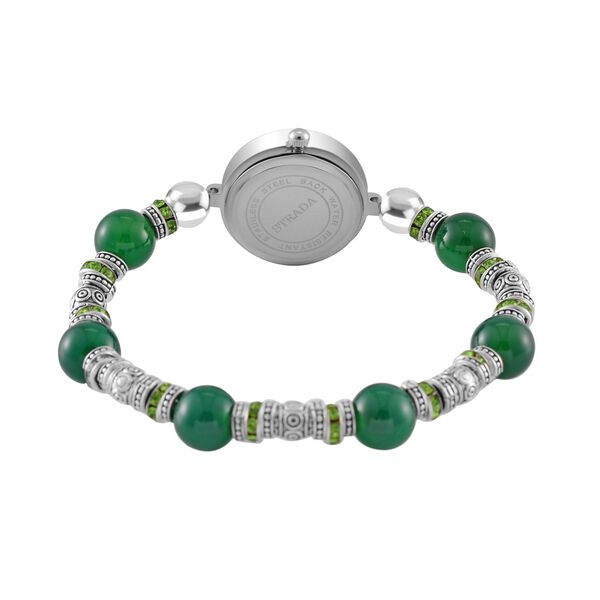 STRADA - Gr&uuml;ner Achat, Wei&szlig;er Kristall Flexibles Armband-Uhr, Japanisches Uhrwerk, ca. 18-19cm,  Schwarz oxidiert image number 3