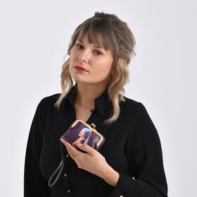 2-in-1-Geldbörse mit Mädchen-mit-Perlenohrring-Motiv, 11x5x8 cm, Schwarz