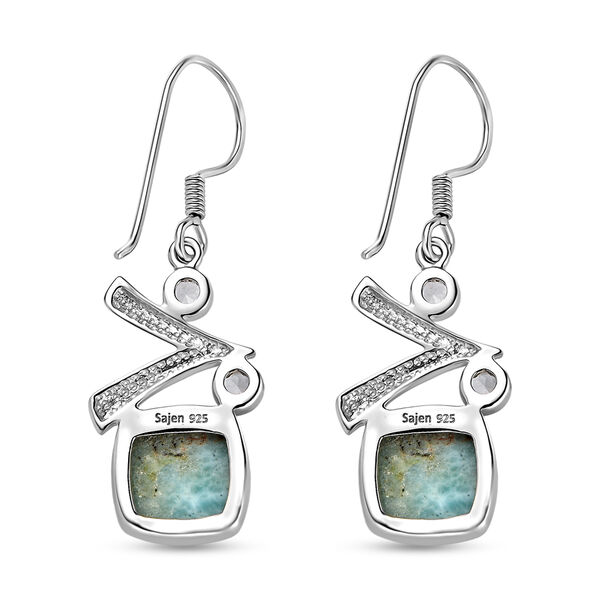 Sajen Silber-Larimar, Wei&szlig;er Topas Ohrringe 925 Silber rhodiniert ca. 5.60 ct image number 4