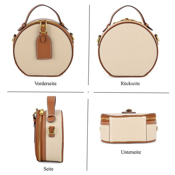 Echtleder Crossbody Tasche, 11x8x16cm, Beige Braun image number 4