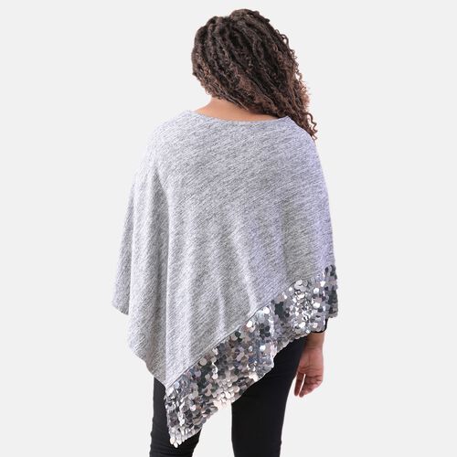 TAMSY: Poncho mit Pailletten-Bordüre, Einheitsgröße, Grau  image number 1