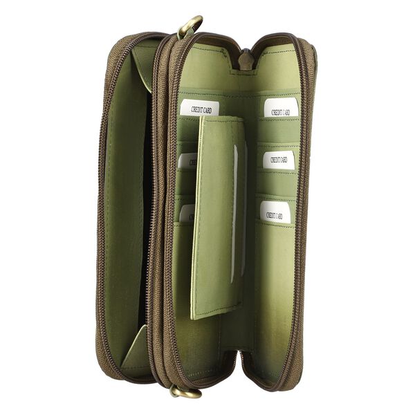 SUKRITI - RFID-gesch&uuml;tztes 100% Echtleder handgemaltes Crossbody-Tasche, 20x9 cm, oliv-gold image number 6