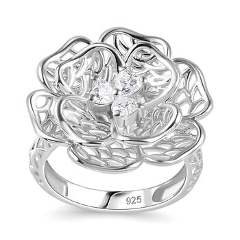 Floraler Moissanit-Ring, 925 Silber rhodiniert - 0,33 ct.