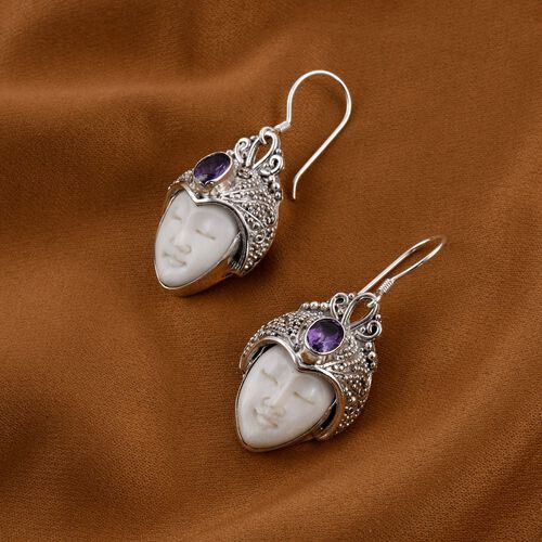 Royal Bali - Afrikanische Amethyst und Ox-bone Ohrringe, 925 Silber Schwarz oxidiert ca. 1.42 ct image number 1
