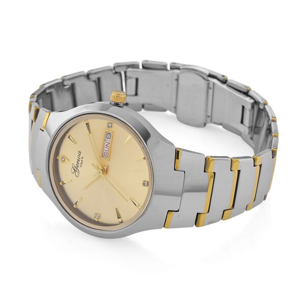 GENOA TIME V2 Uhr mit Japanischem VJ33 Quarzwerk, 36 mm, Zifferblatt mit Kristallen und Datumsanzeige, Armband aus Wolframstahl, 3 ATM wasserdicht, bicolor image number 5