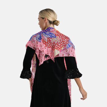 LA MAREY 2er-Set 110x110cm Schal aus 100% Maulbeerseide mit Blumenmuster und Brosch, Rosa