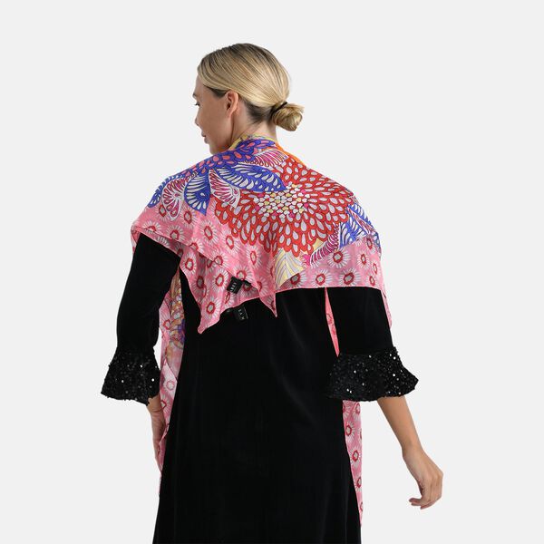 LA MAREY 2er-Set 110x110cm Schal aus 100% Maulbeerseide mit Blumenmuster und Brosch, Rosa image number 3